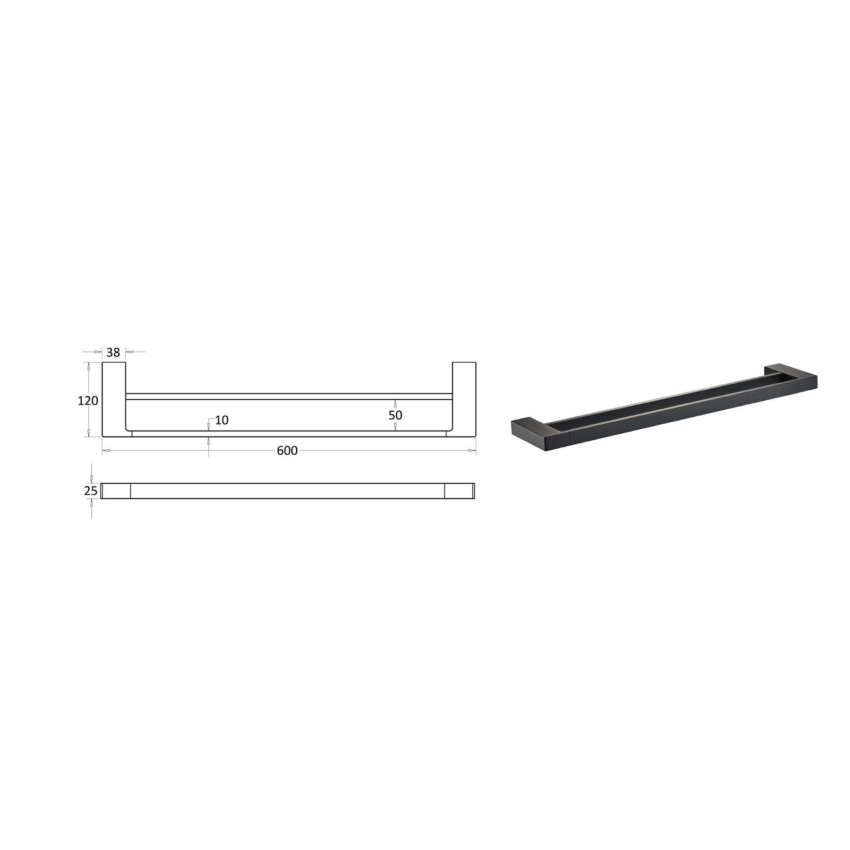 Ceram Double Towel Rail 600 mm Matt Black