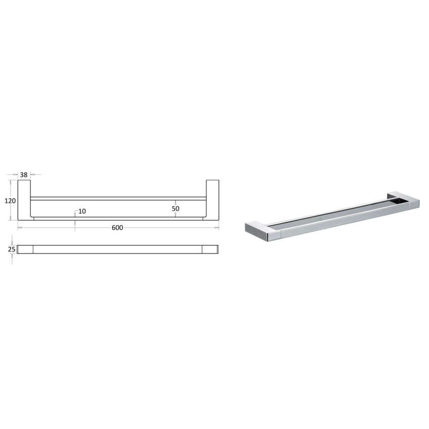 Ceram Double Towel Rail 600 mm Chrome