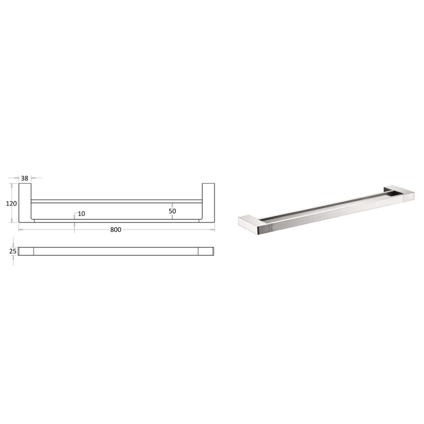 Ceram Double Towel Rail 800 mm Brushed Nickel