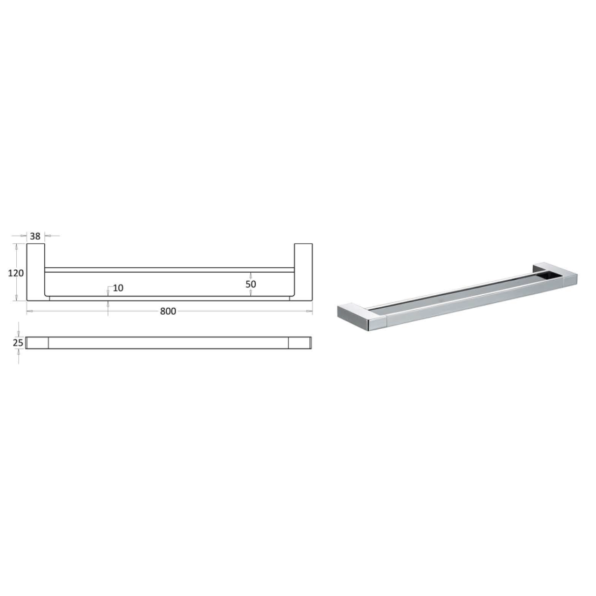 Ceram Double Towel Rail 800 mm Chrome