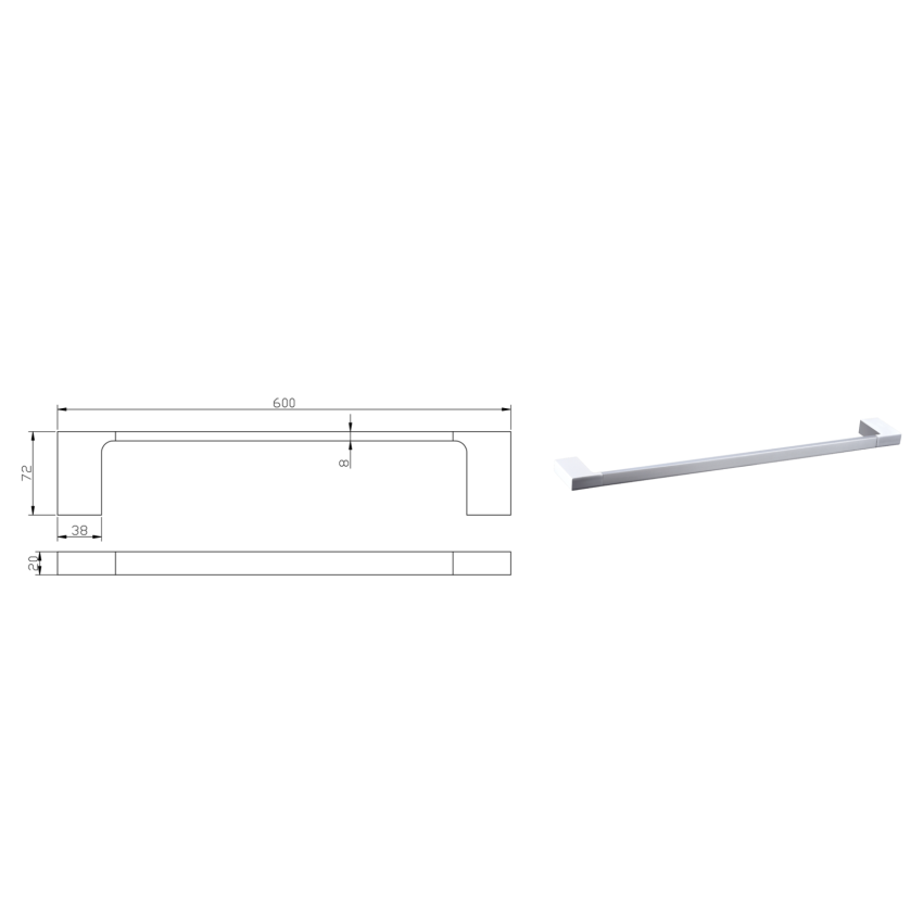 Eden Single Towel Rail 600 mm Chrome & White