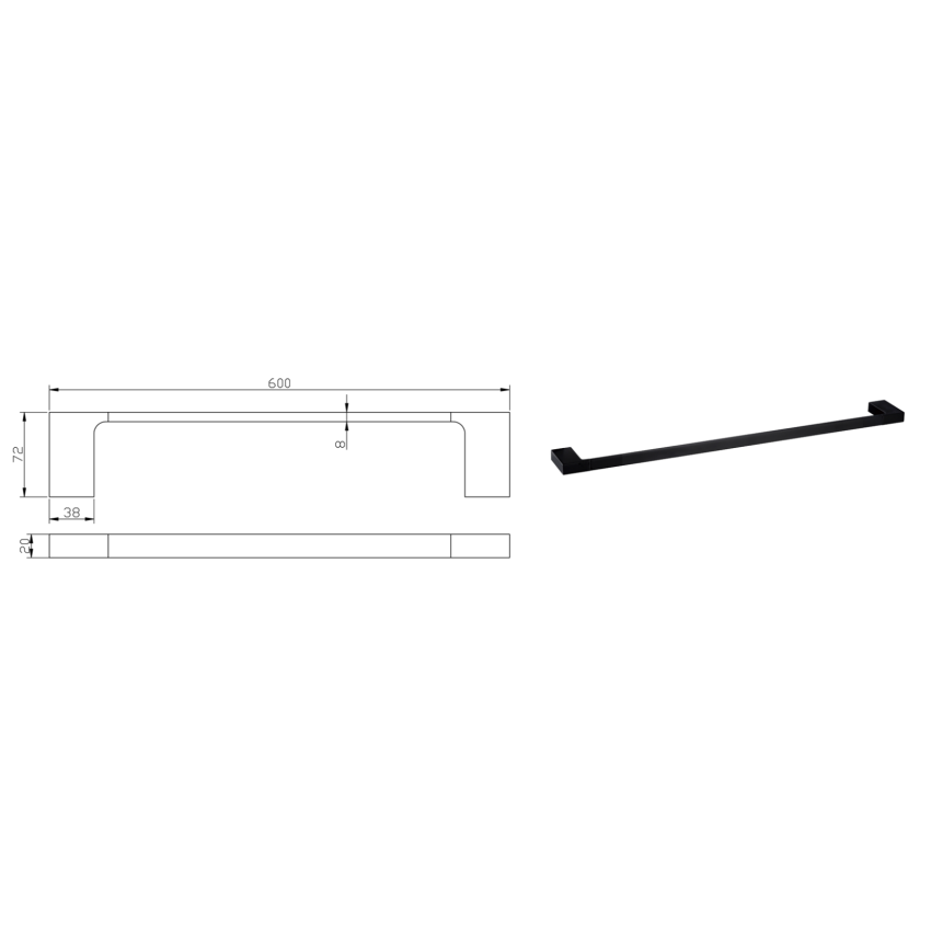 Eden Single Towel Rail 600 mm Matt Black