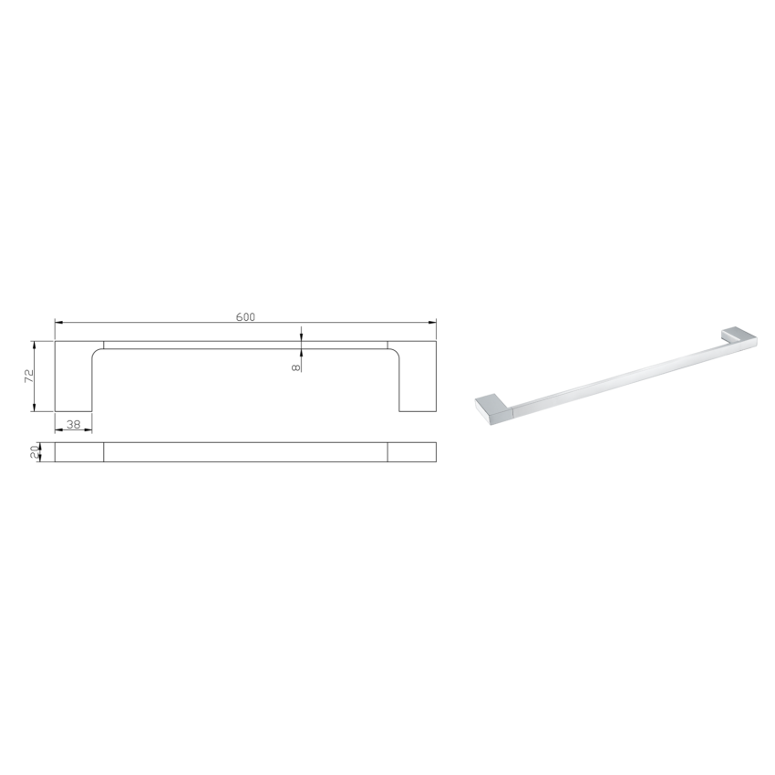 Eden Single Towel Rail 600 mm Chrome