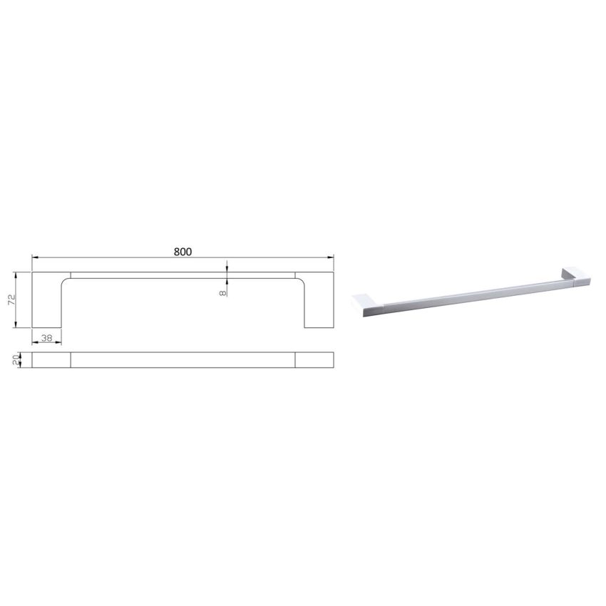 Eden Single Towel Rail 800 mm Chrome & White