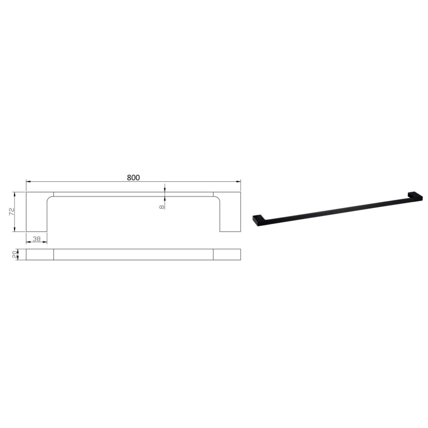 Eden Single Towel Rail 800 mm Matt Black