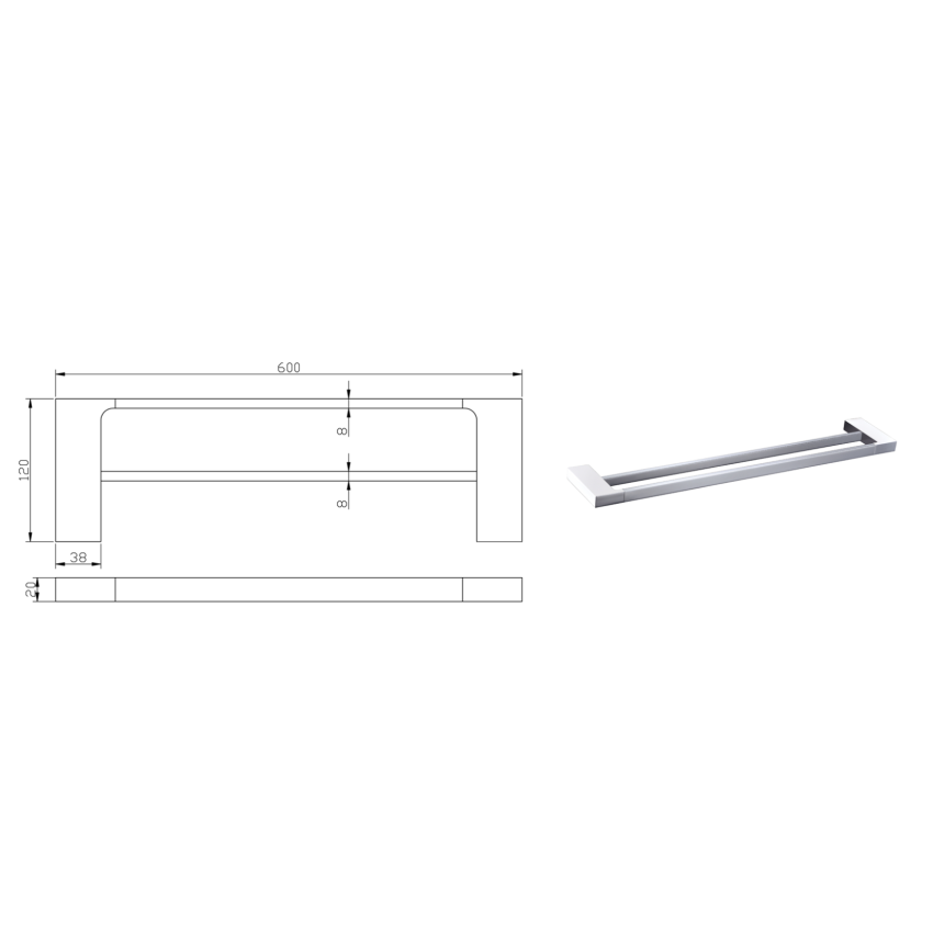 Eden Double Towel Rail 600 mm Chrome & White
