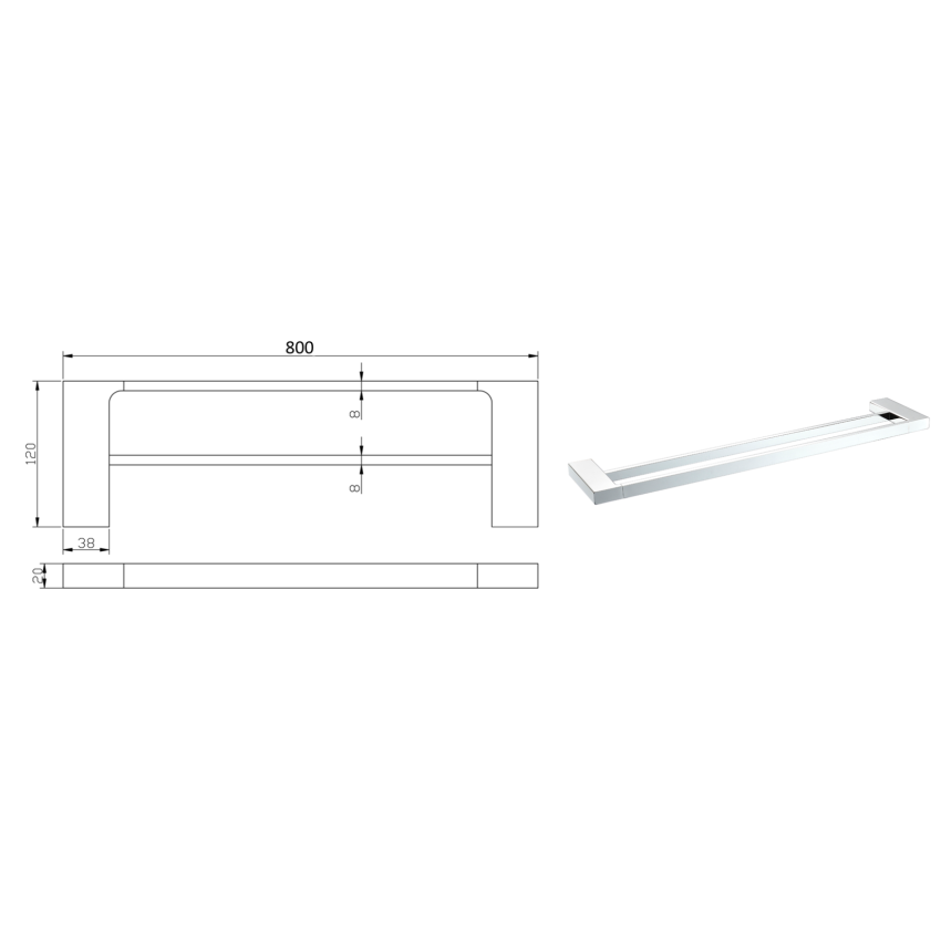 Eden Double Towel Rail 800 mm Chrome