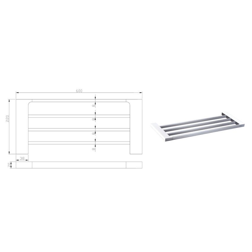 Eden Towel Shelf 600 mm Chrome & White