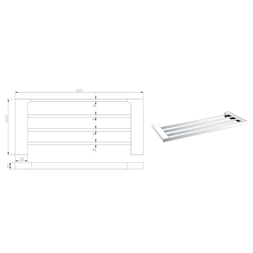 Eden Towel Shelf 600 mm Chrome