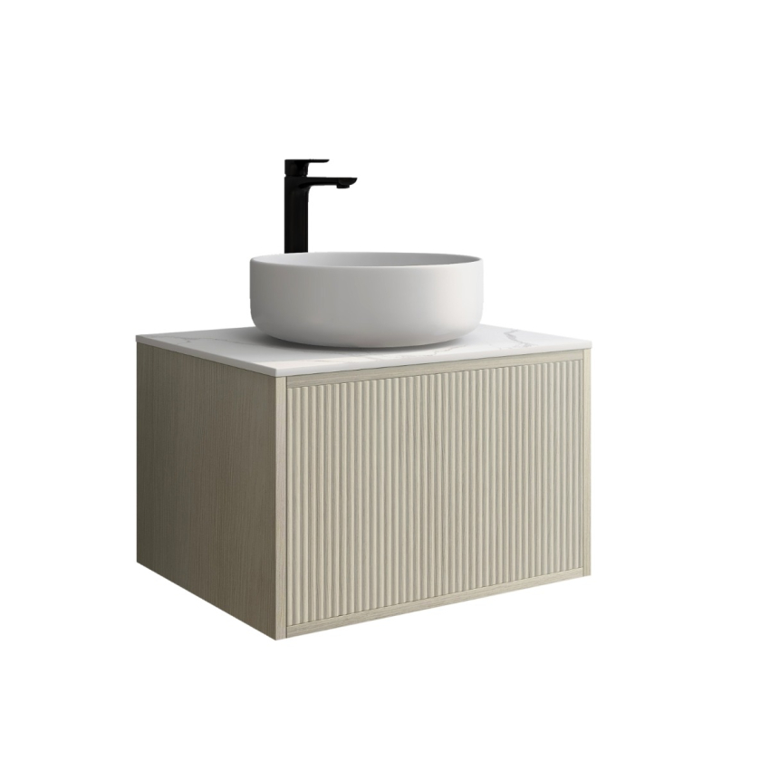 600mm Kiama Coastal Oak 1 Drawer Fluted Wall Hung Vanity Cabinet Only