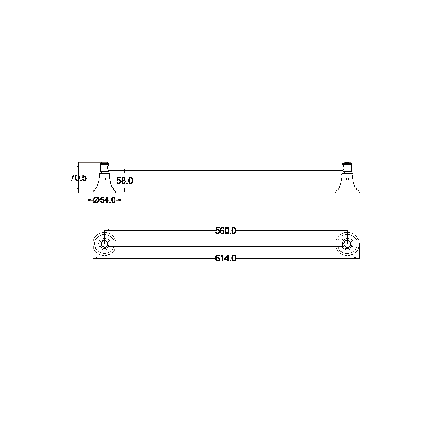 Clasico Single Towel Rail 600mm in Brushed Gold