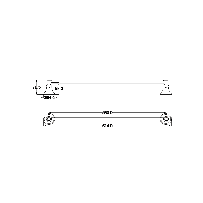 Clasico Single Towel Rail 600mm in Matt Black