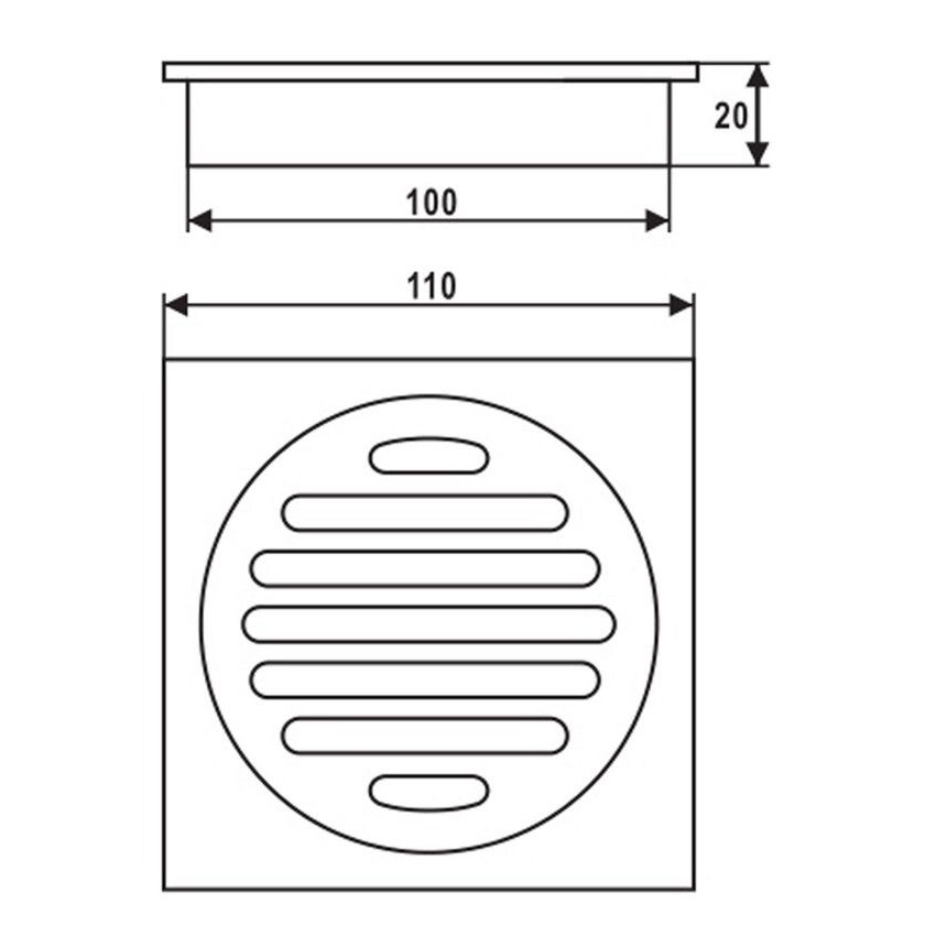 110*110mm Square Chrome Brass Floor Waste(100mm Outlet)