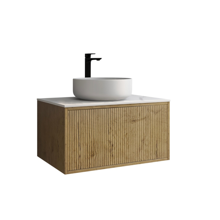 750mm Kiama Prime Oak 1 Drawer Fluted Wall Hung Vanity Cabinet Only