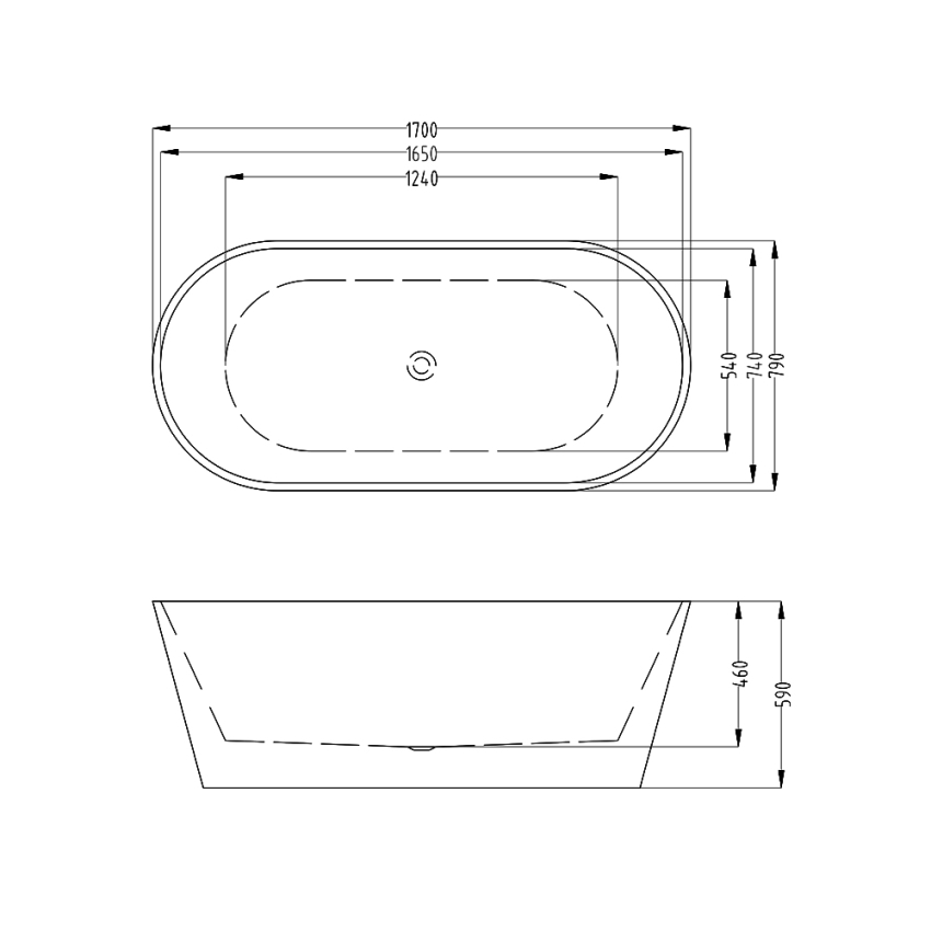 1700MM Oval Gloss White Acrylic Free Standing Bathtub No Overflow
