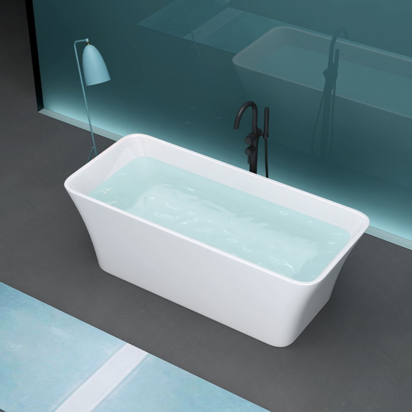 1500mm Rectangle Gloss White Acrylic Free Standing Bathtub No Overflow