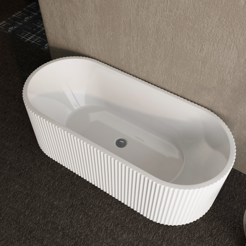 1700mm Kiama Grooved Gloss White Fluted Freestanding Bathtub 