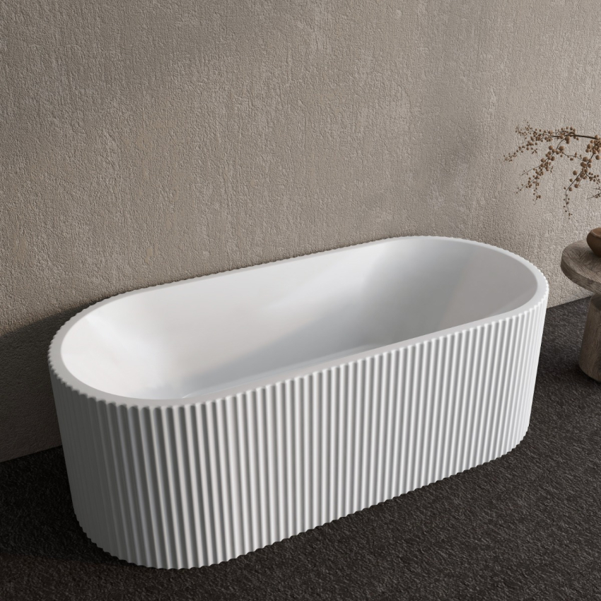 1700mm Kiama Grooved Gloss White Fluted Freestanding Bathtub 