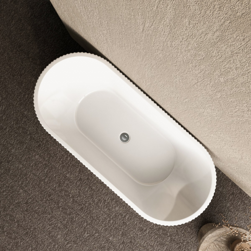 1700mm Kiama Grooved Gloss White Fluted Freestanding Bathtub 