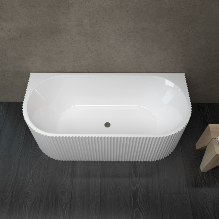 1700mm Kiama Grooved Gloss White Back to Wall Fluted Bathtub 
