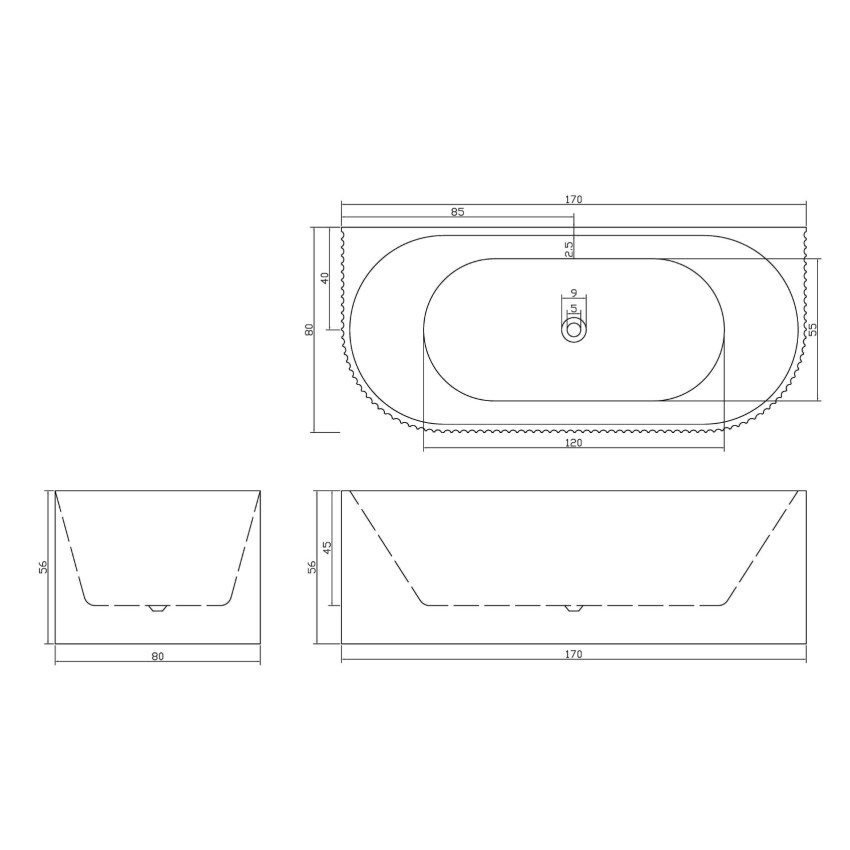 1700mm Kiama Grooved Gloss White Back to Wall Fluted Bathtub 