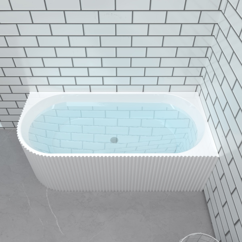 1700mm Kiama Grooved Gloss White Right Corner Fit Fluted Bathtub 