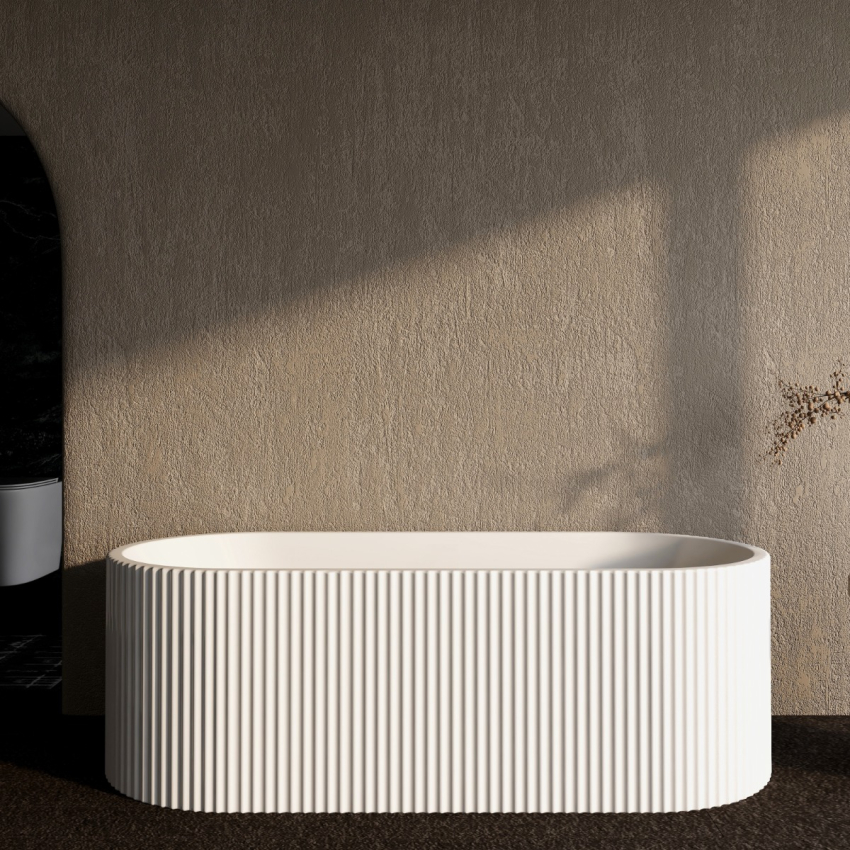 1500mm Kiama Grooved Gloss White Freestanding Fluted Bathtub 