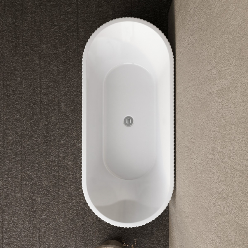 1500mm Kiama Grooved Gloss White Freestanding Fluted Bathtub 
