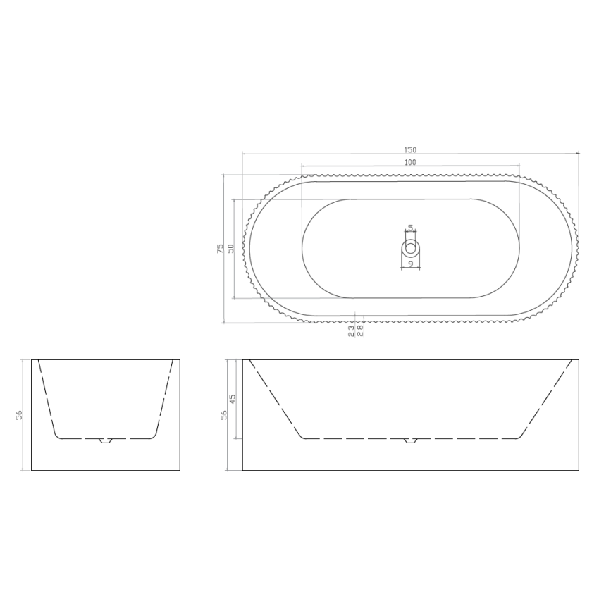 1500mm Kiama Grooved Gloss White Freestanding Fluted Bathtub 