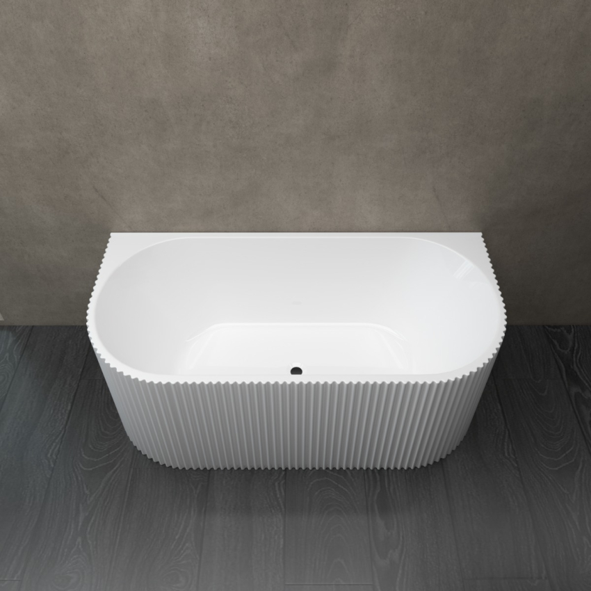 1500mm Kiama Grooved Gloss White Back to Wall FlutedBathtub 