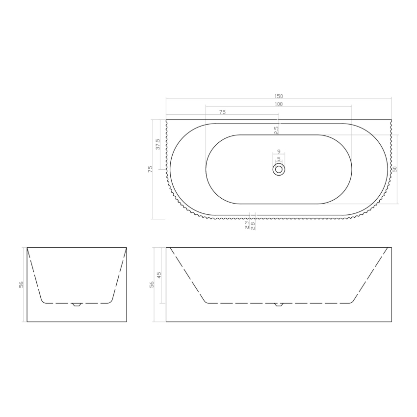 1500mm Kiama Grooved Gloss White Back to Wall FlutedBathtub 