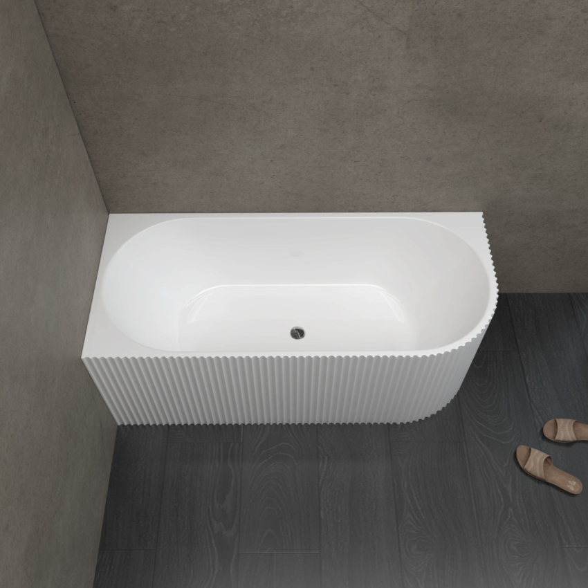 1500mm Kiama Grooved Gloss White Left Corner Fit Fluted Bathtub 