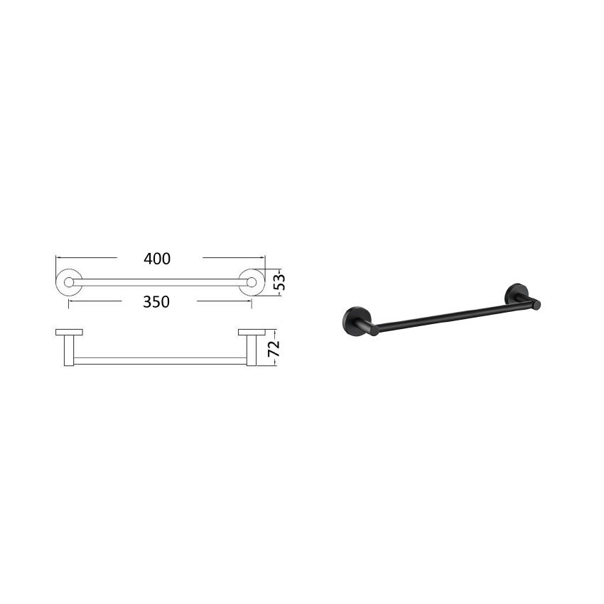 Otus Single Towel Rail 350mm Matt Black