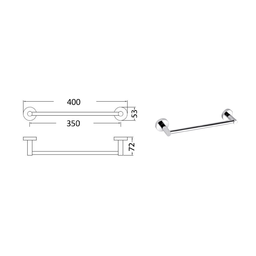 Otus Single Towel Rail 350mm Chrome