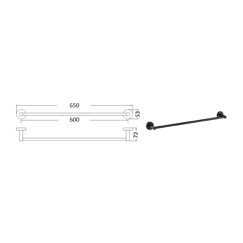 Otus Round Single Towel Rail 600mm Matt Black