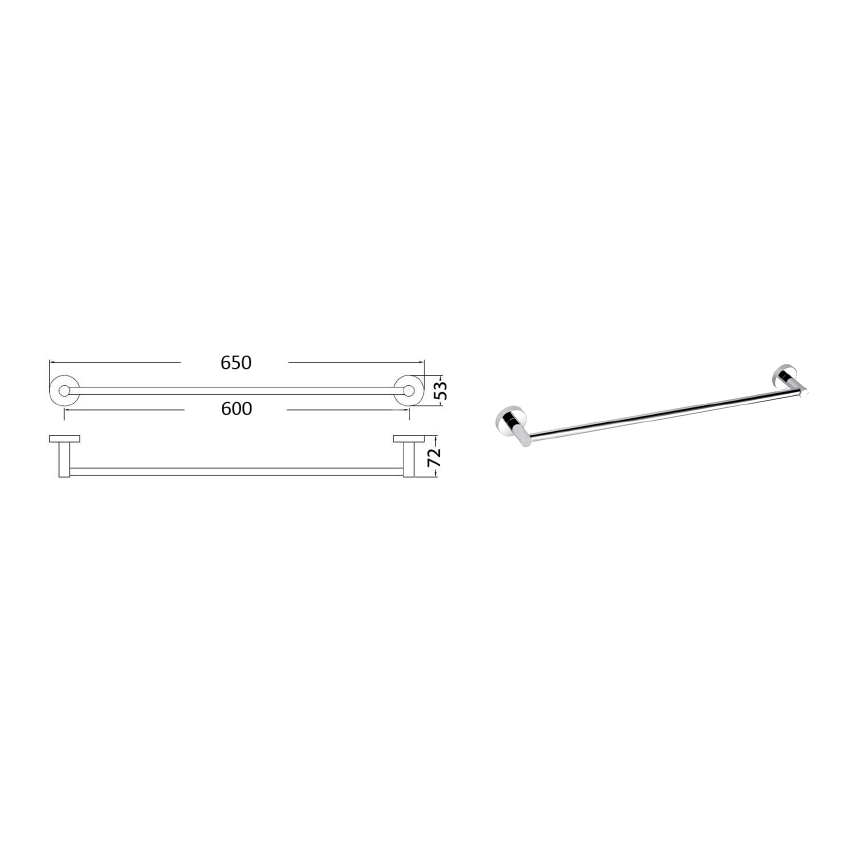 Otus Round Single Towel Rail 600mm Chrome