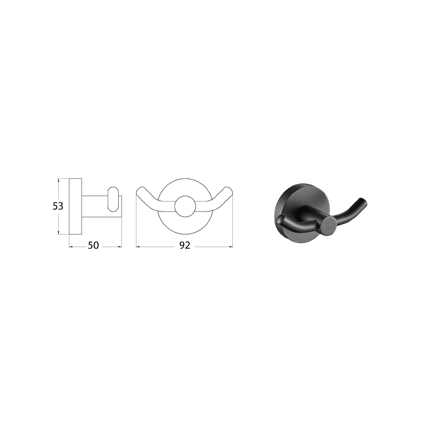 Otus Round Double Robe Hook  Matt Black Matt Black