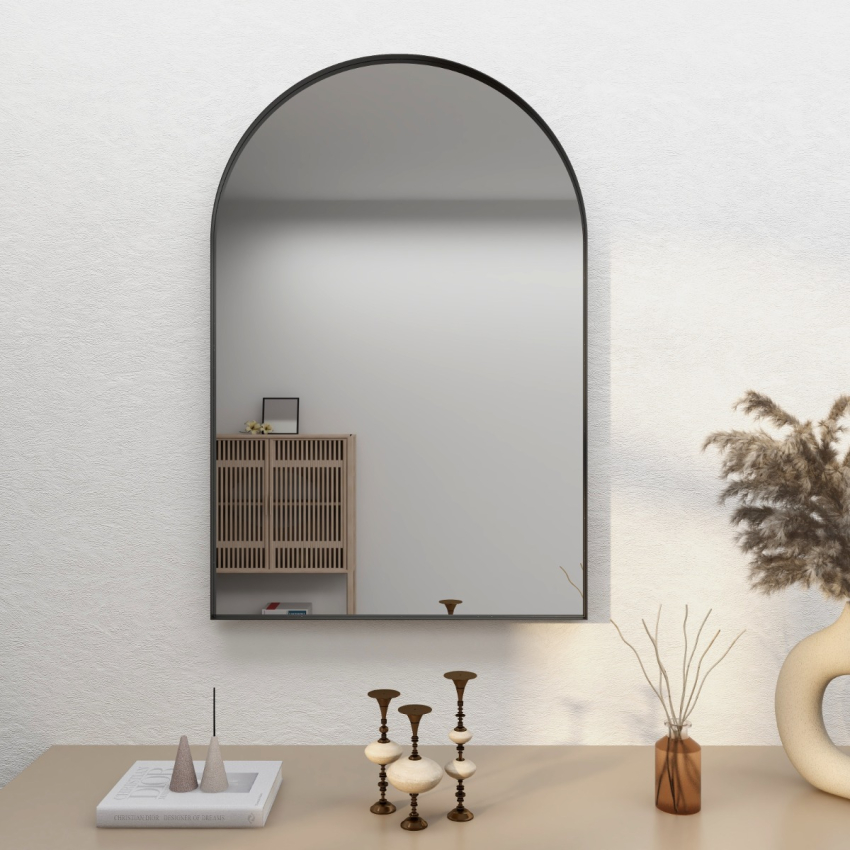 600mm Black Framed Bathroom Arch Mirror