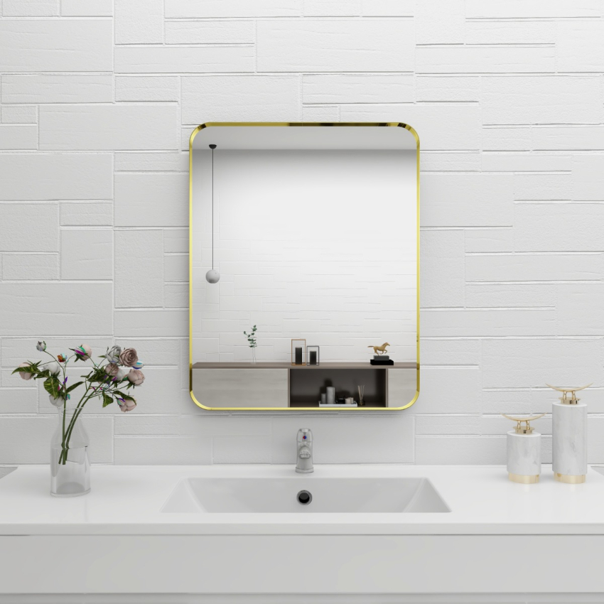600mm Wall Mounted Brushed Gold Framed Bathroom Rectangle Mirror