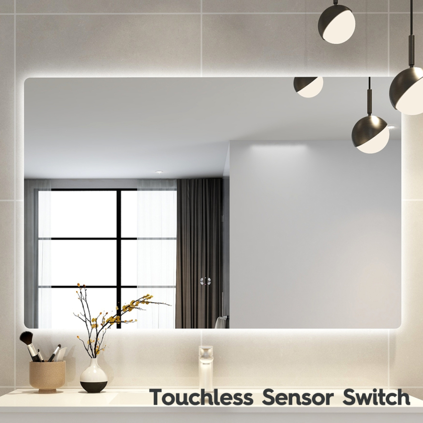 1200mm Curved Rim Rectangle 3 Color Backlit Bathroom LED Mirror(Touchless Sensor Switch)