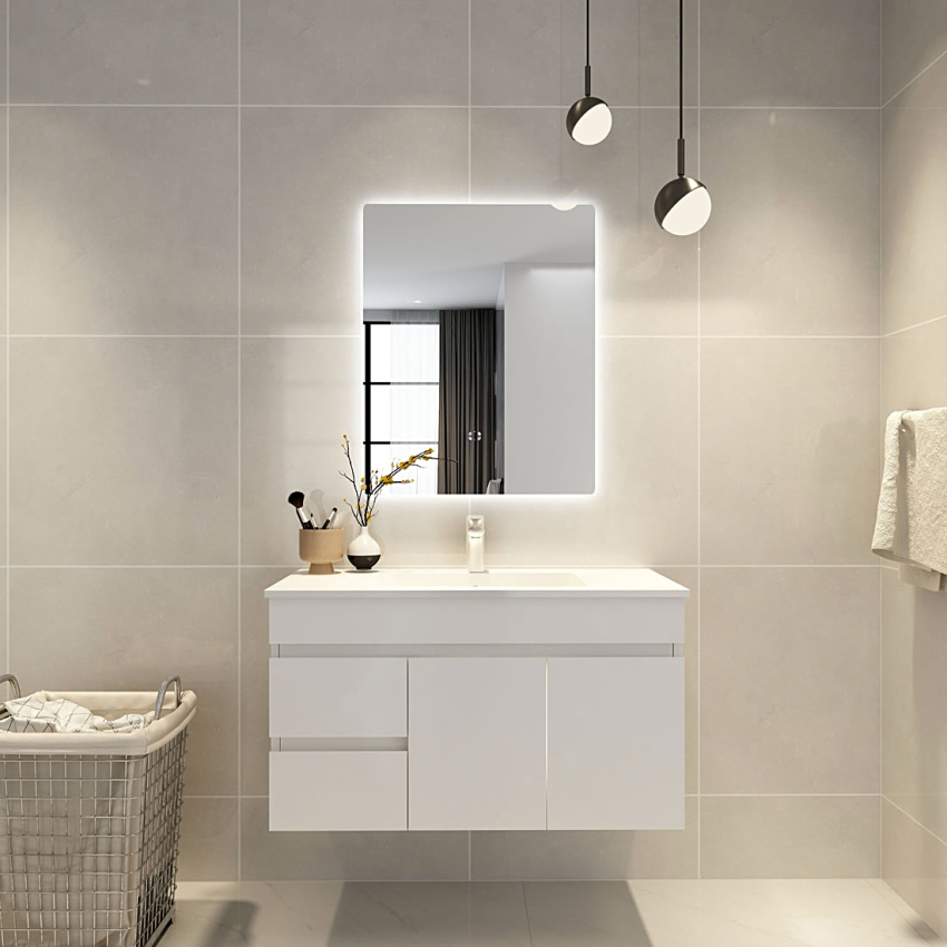 600mm Curved Rim Rectangle 3 Color Backlit Bathroom LED Mirror(Touchless Sensor Switch)