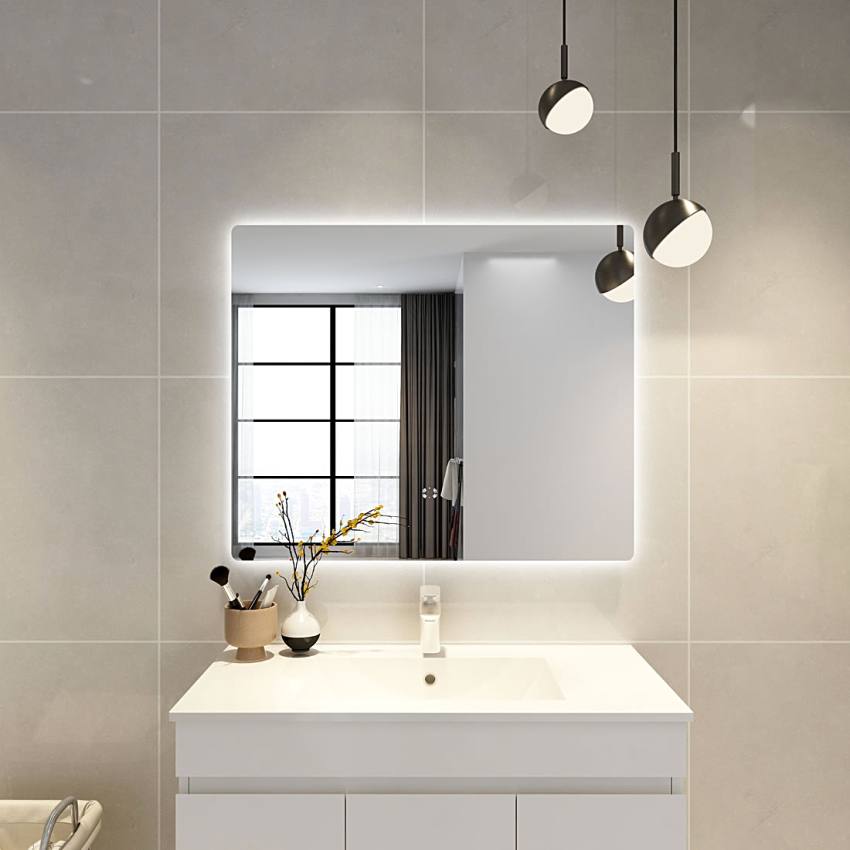 900mm Curved Rim Rectangle 3 Color Backlit Bathroom LED Mirror(Touchless Sensor Switch)