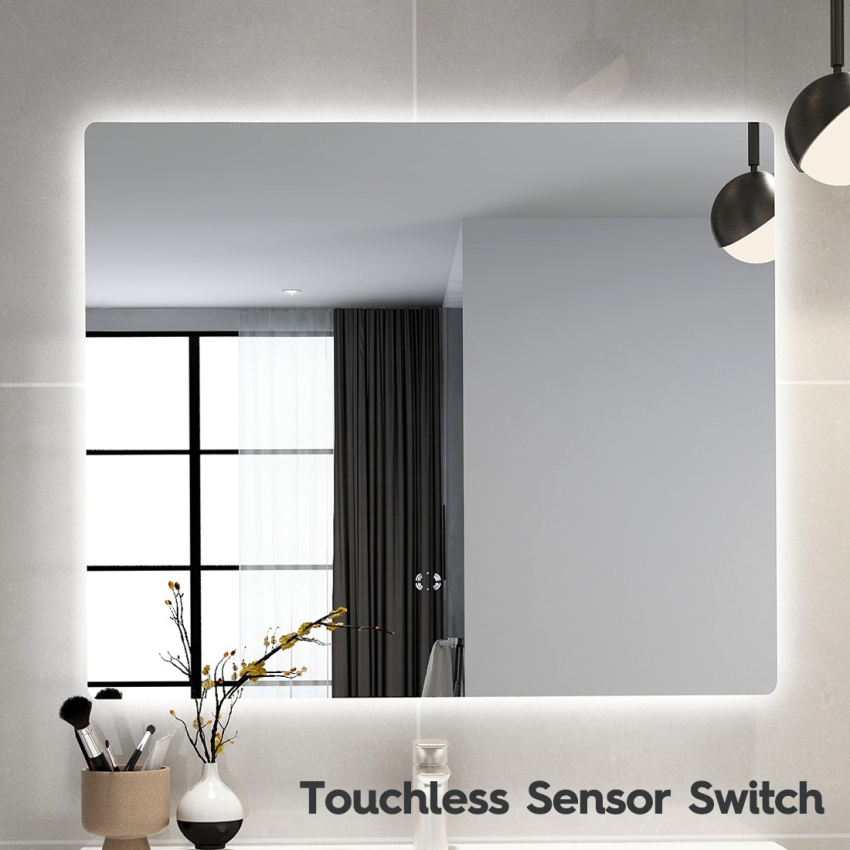 900mm Curved Rim Rectangle 3 Color Backlit Bathroom LED Mirror(Touchless Sensor Switch)