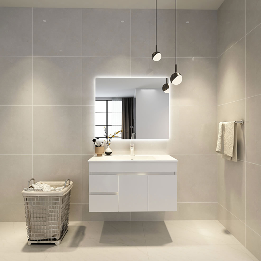 900mm Curved Rim Rectangle 3 Color Backlit Bathroom LED Mirror(Touchless Sensor Switch)