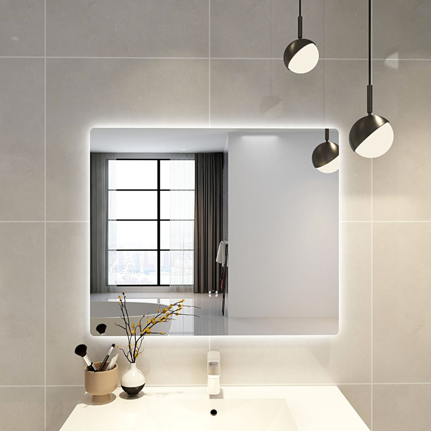 900mm Curved Rim Rectangle 3 Color Backlit Bathroom LED Mirror(Touchless Sensor Switch)