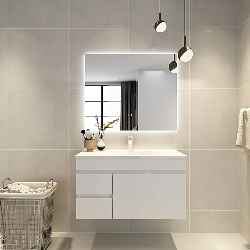 900mm Curved Rim Rectangle 3 Color Backlit Bathroom LED Mirror(Touchless Sensor Switch)