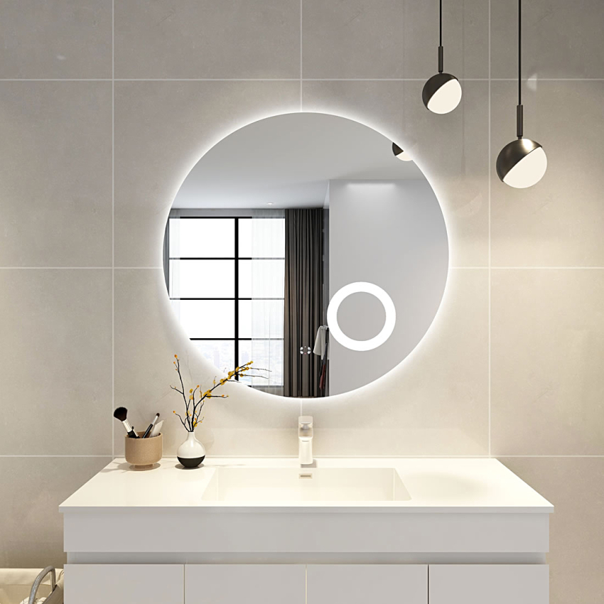900mm Round Three Color Frameless Backlit Touchless Bathroom LED Mirror
