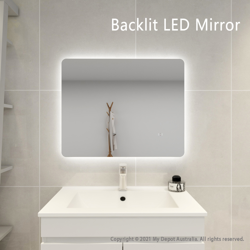 750mm Curved Rim Rectangle 3 Color Frontlit Bathroom LED Mirror(Touchless Sensor Switch)