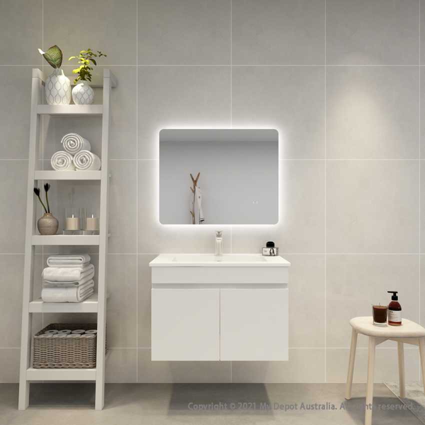 750mm Curved Rim Rectangle 3 Color Frontlit Bathroom LED Mirror(Touchless Sensor Switch)