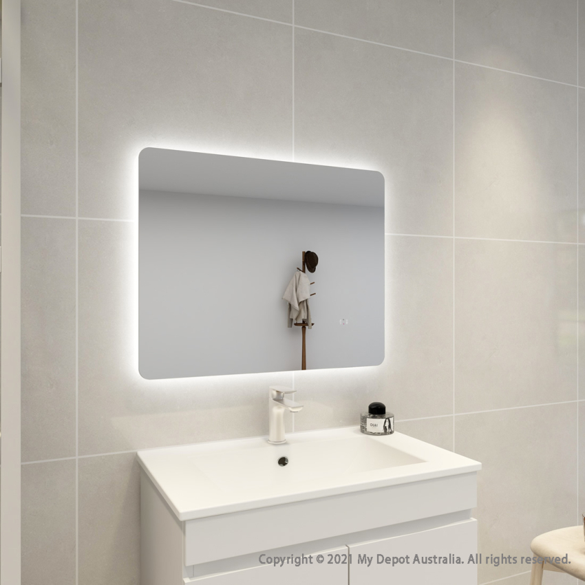 750mm Curved Rim Rectangle 3 Color Frontlit Bathroom LED Mirror(Touchless Sensor Switch)
